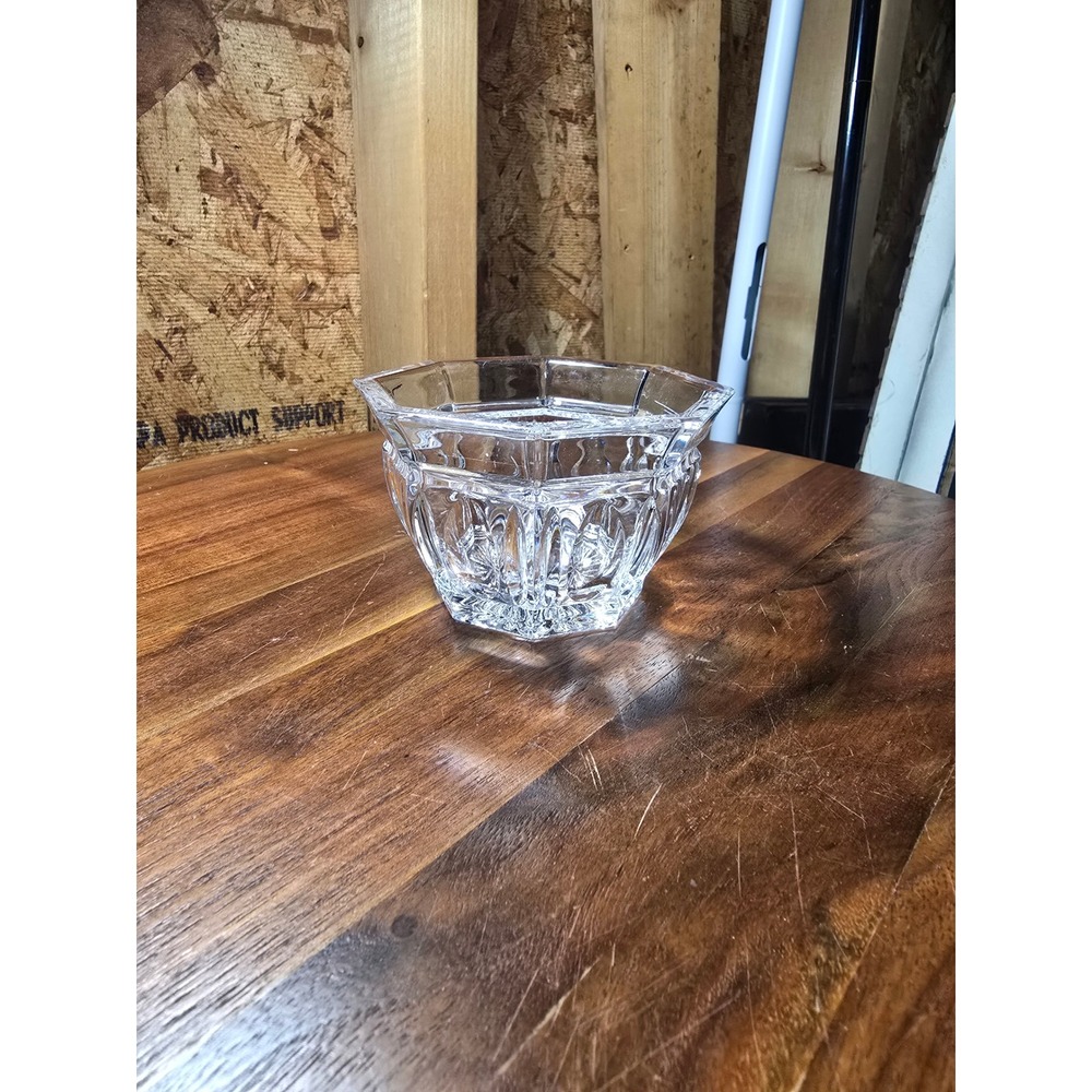 Vintage Octagonal Crystal Glass Small Bowl Starburst Base Thumbprint Cut 3.5"